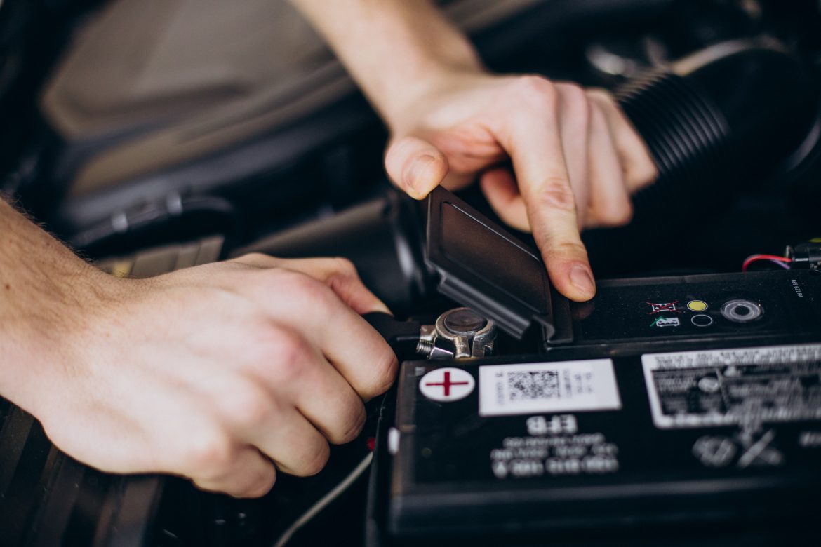 Automotive battery installed in a car in Argentina